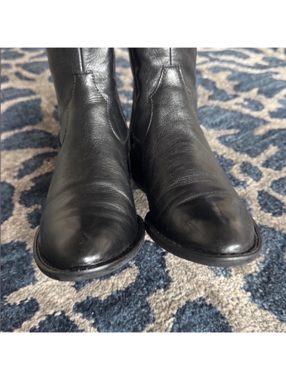Born Knowl Black Leather Tall Knee High Riding Boots Sz 6 Side Zipper Closure - Picture 5 of 12